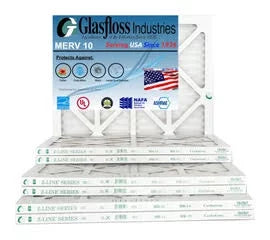 Glasfloss 16x20x1 - MERV 10 -Qty:12 - Furnace Air Filter - Made in USA (Actual Size: 15.5 x 19.5x7/8 inch)