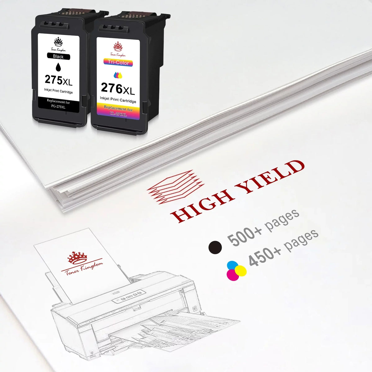 275XL 276XL Ink Cartridge Replacement for Canon PG-275 CL-276 275 276 Combo XL Fitting with Canon PIXMA TS3520 TS3522 TS3500 TR4720 TR4722 TR4700 Printer(2 Black, 2 Color)