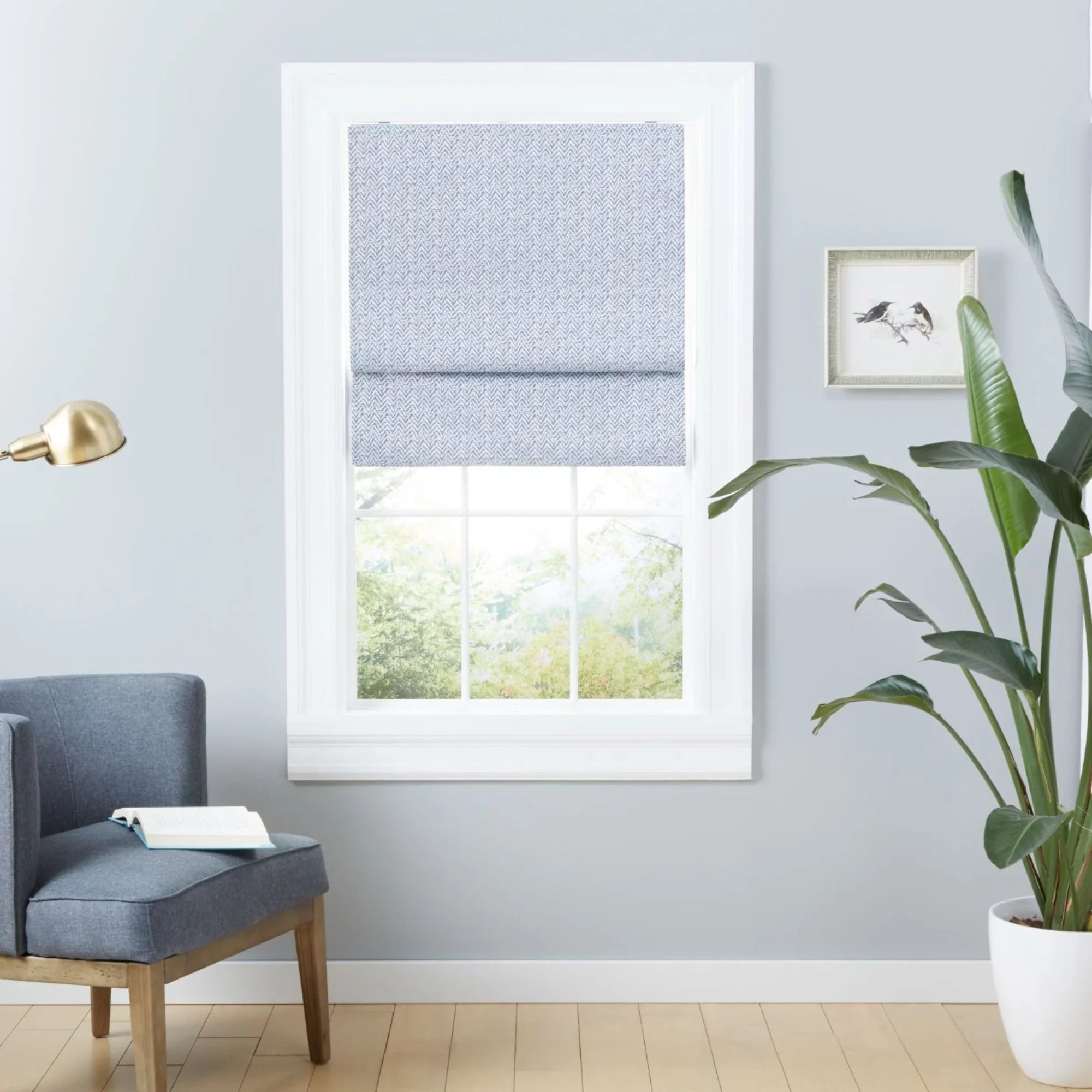 Exclusive Home Esme Total Blackout Roman Shade, 27"x64", Slate Blue