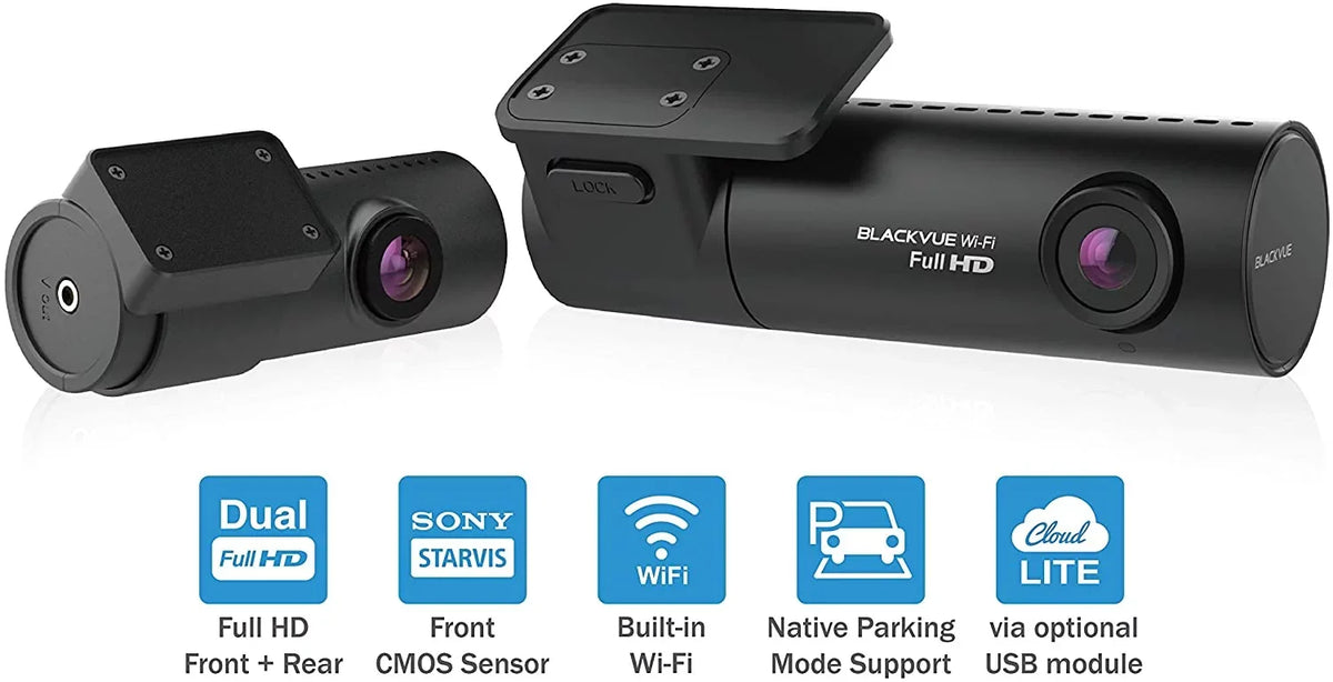 BlackVue DR590X-2CH with 32GB microSD Card | Full HD Wi-Fi Dashcam | Parking Mode Support with Hogor Lens Cloth