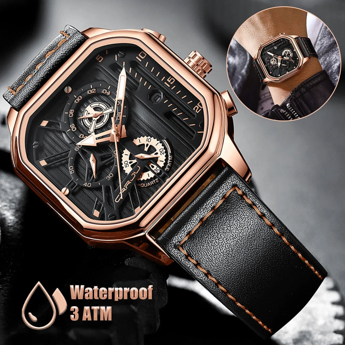 Waterproof Men's Quartz Watch Leather Luminous Business Date Chronograph Luxury