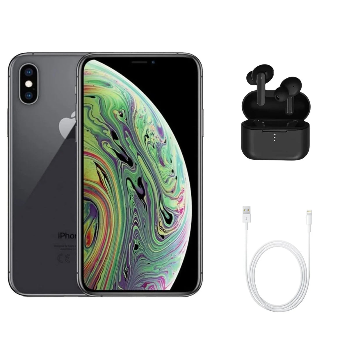Restored Apple iPhone XS Max A1921 (Fully Unlocked) 64GB Space Gray (Grade A) w/ Wireless Earbuds (Refurbished)