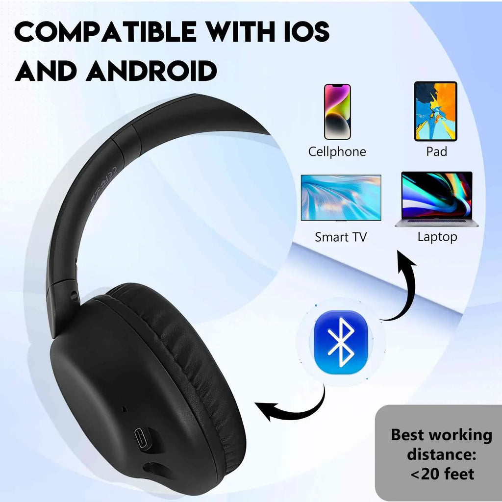 UrbanX UX35 Wireless Bluetooth Stereo Earphones with High Resolution Audio, Deep Bass, Superior Comfort Over The Ear Headphones with Mic for ZTE Axon 30 Pro 5G Phone Call Support
