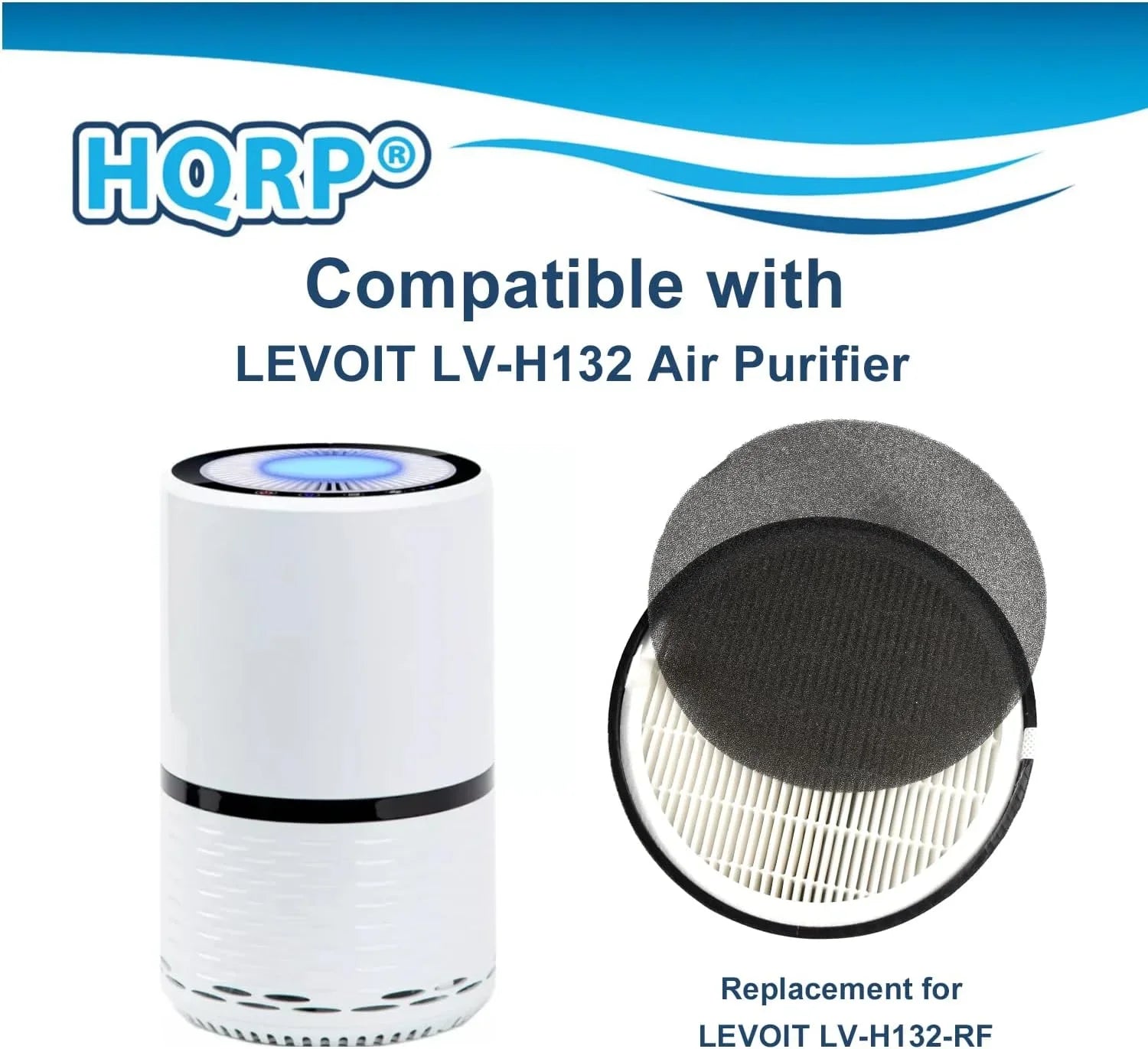 HQRP 4-Pack LV-H132-RF Replacement Filter Fitting with LEVOIT LV-H132 Air Purifier, 3-in-1 HEPA Activated Carbon Filter Set