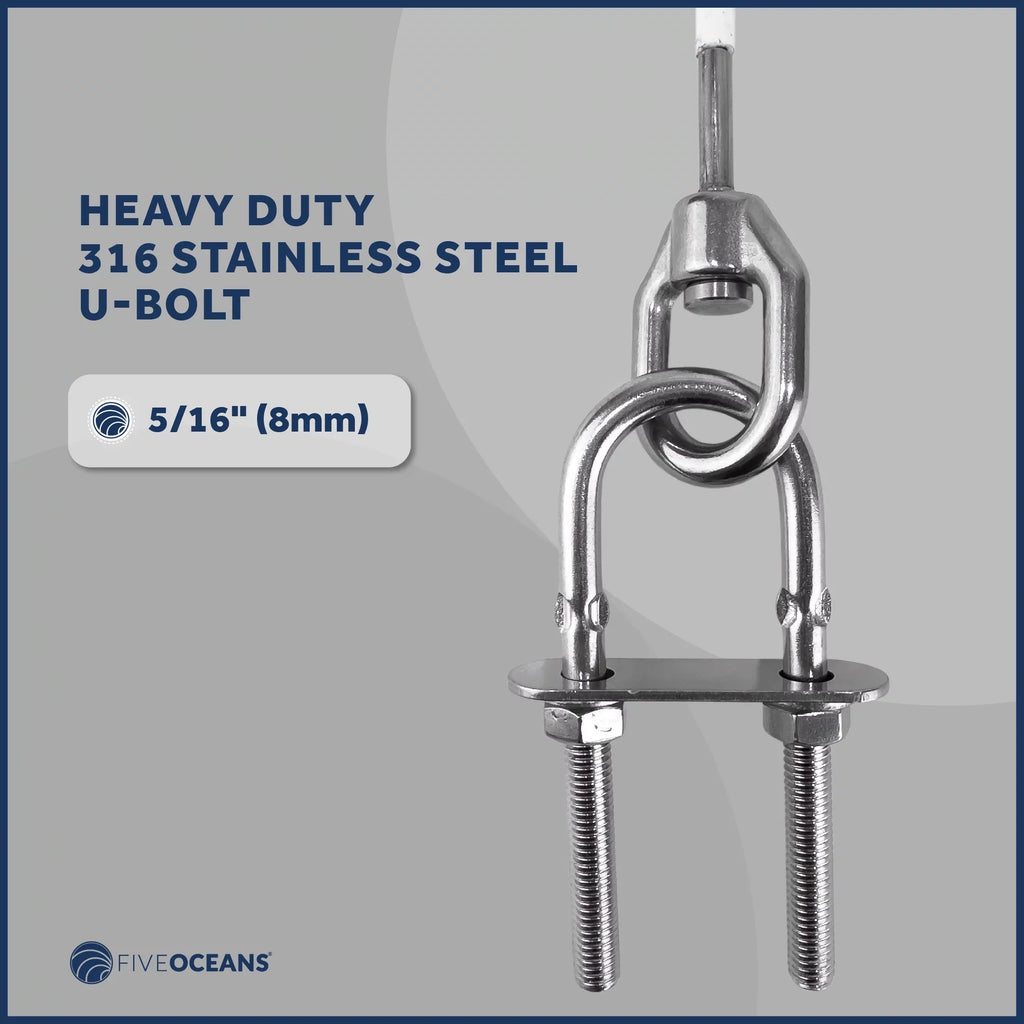 Five Oceans 12-Inch Anchor Safety Straps, Heavy Duty 7x19 PVC Coated Stainless Steel 6mm Wire Rope, Includes 5/16-Inch Carabiner Snap Hook and 5/16-Inch U-Bolt - FO4560