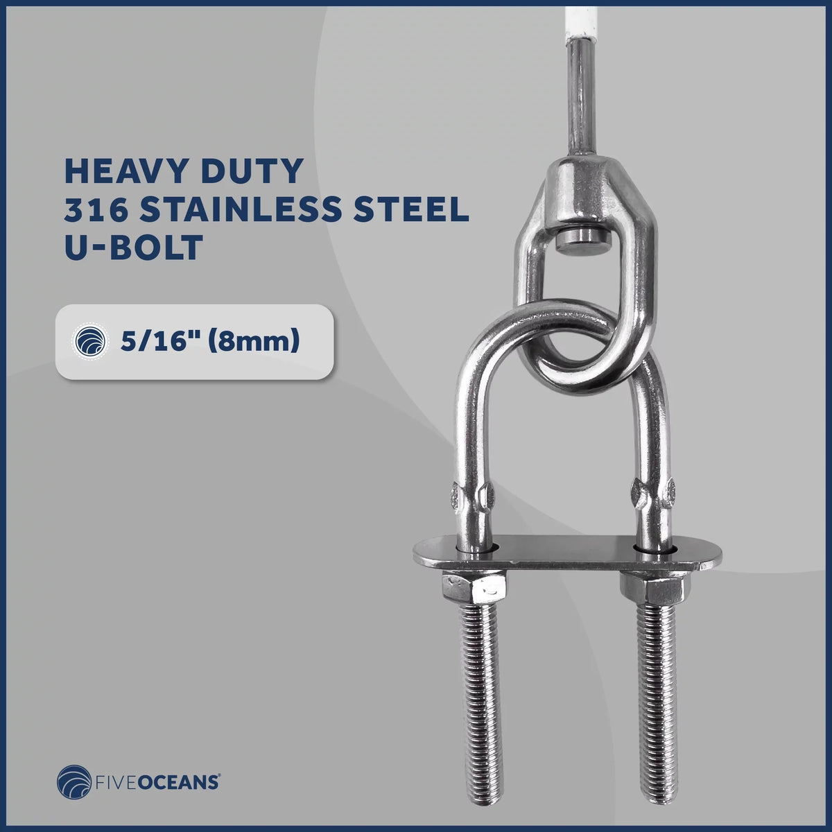 Five Oceans 12-Inch Anchor Safety Straps, Heavy Duty 7x19 PVC Coated Stainless Steel 6mm Wire Rope, Includes 5/16-Inch Carabiner Snap Hook and 5/16-Inch U-Bolt - FO4560