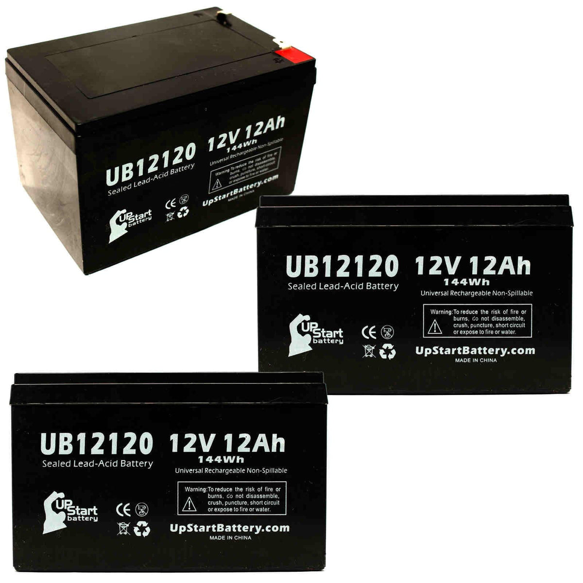 3x Pack - SEA-DOO SeaScooter GTI Battery Replacement - UB12120 Universal Sealed Lead Acid Battery (12V, 12Ah, 12000mAh, F1 Terminal, AGM, SLA) - Includes 6 F1 to F2 Terminal Adapters