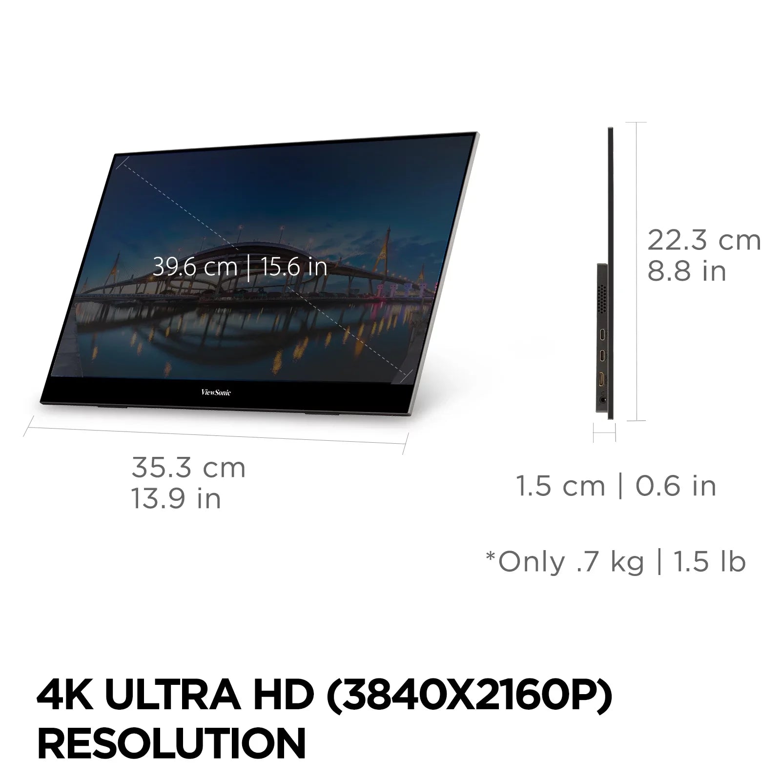 ViewSonic VX1655-4K-OLED 15.6 Inch 4K UHD Portable OLED Monitor with 2 Way Powered 60W USB C, Mini HDMI, Dual Speakers, and Built in Stand with Smart Wrap