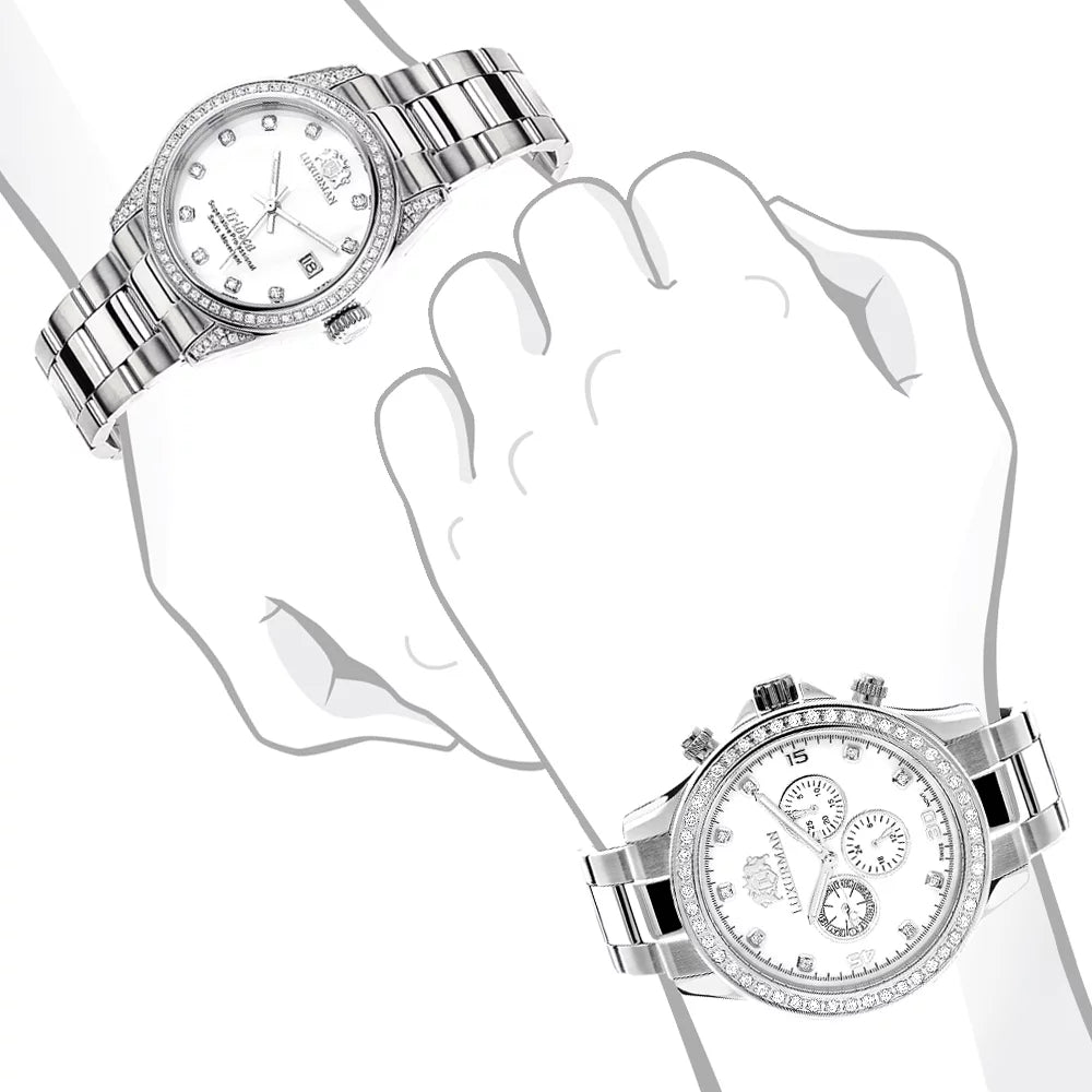 His and Hers Watches: White Gold Pltd Diamond Watch Set 3.5ct