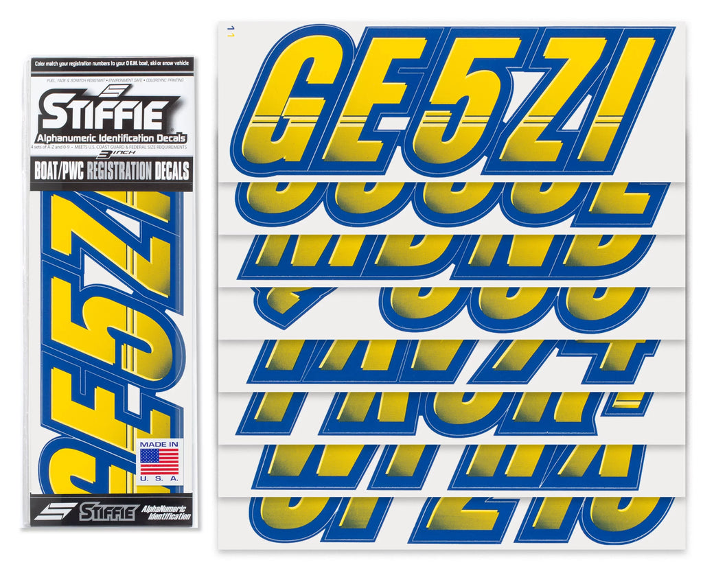 STIFFIE Techtron Yellow/Navy 3" Alpha-Numeric Identification Custom Kit Registration Numbers & Letters Marine Stickers Decals for Vessel & Personal Watercraft PWC