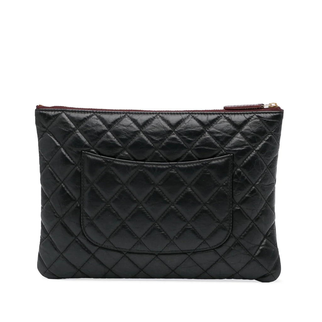 Pre-Owned Authenticated Chanel Reissue O Case Lambskin Leather Black Pouch Unisex (Good)