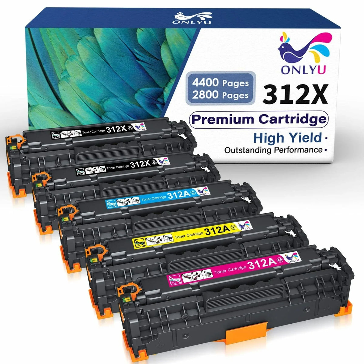 312X Toner Cartridges 312A Toner Replacement for HP 312X 312A CF380A CF380X CF381A CF382A CF383A Matching with HP Laserjet Pro 400 Color M451dw M451dn M451nw MFP M475dw M475dn M375nw Printer, 5-Pack