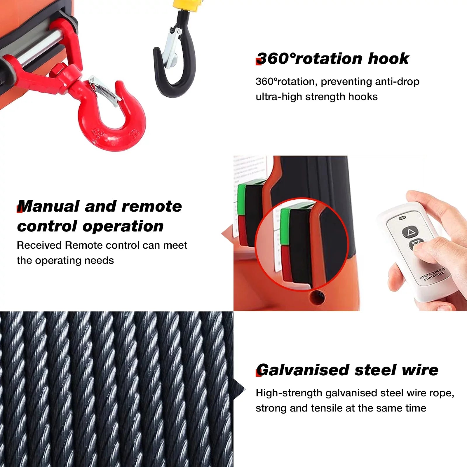 Electric Hoist Winch, 2 in 1 2200lbs Portable Electric Winch, 110V Power Winch Crane, 25ft Lifting Height, w/Wire and Wireless Remote Control, Overload Protection for Lifting Towing