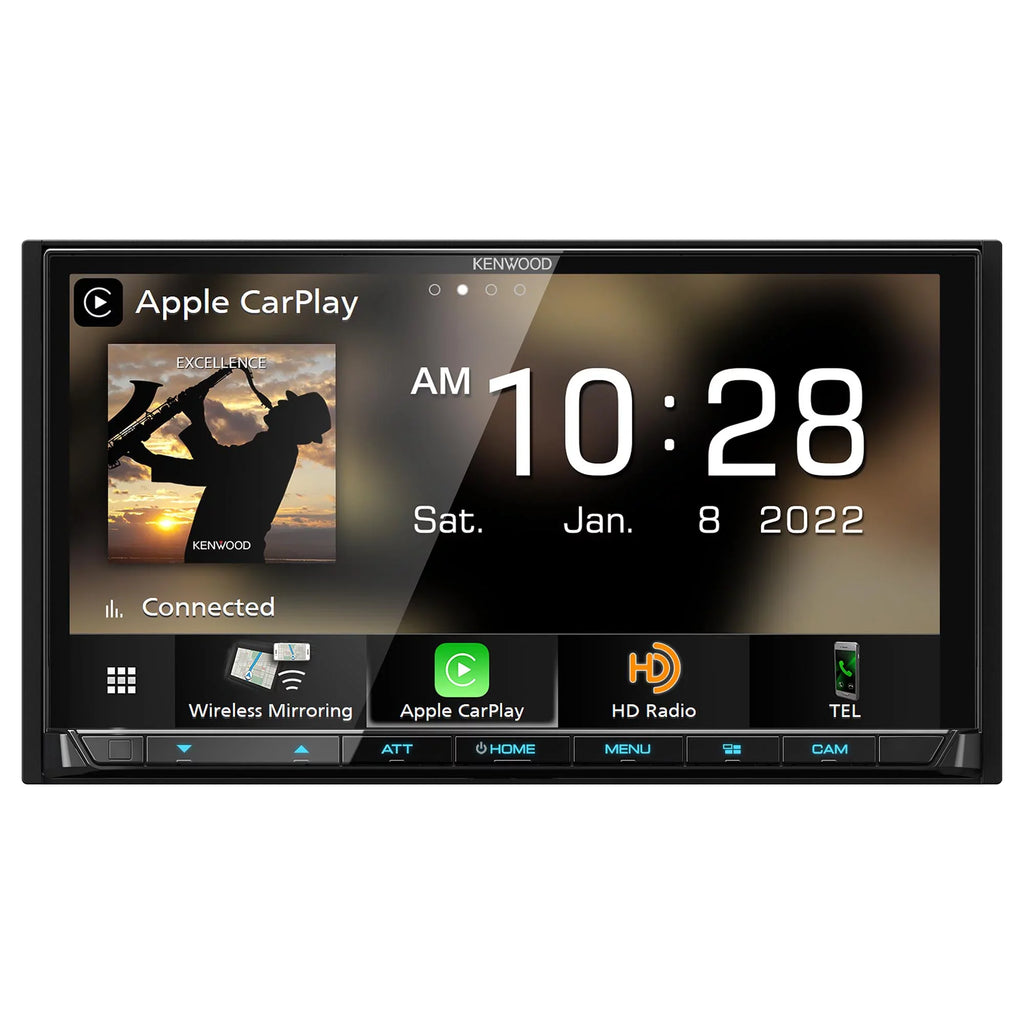 Kenwood DMX908S MultiMedia Receiver with CMOS-320LP Multi-Angle Rear View Camera with License Plate Mounting