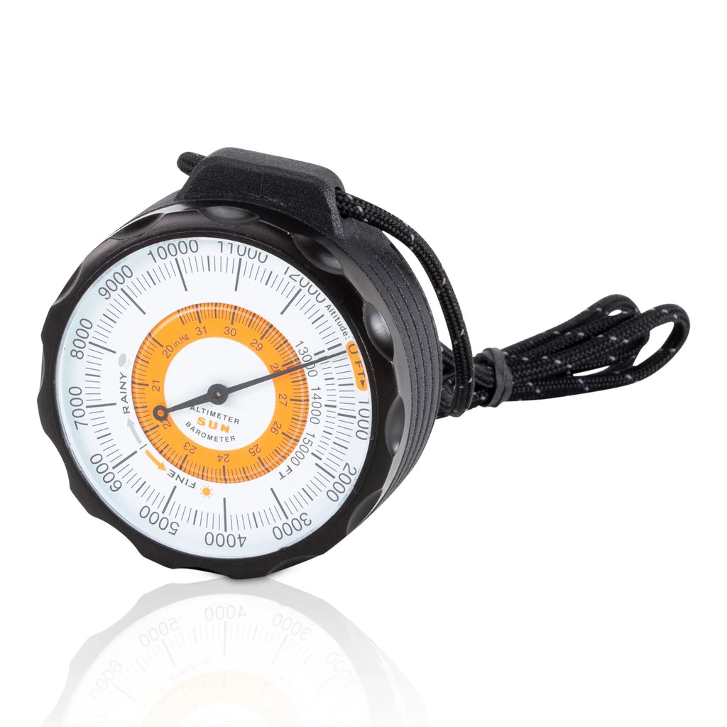 Sun Company Ascent Altimeter - Battery-Free Altimeter and Barometer | Environment Indicator with Rugged Aluminum Case and Reflective Lanyard | Reads Altitude from 0 to 15,000 Feet