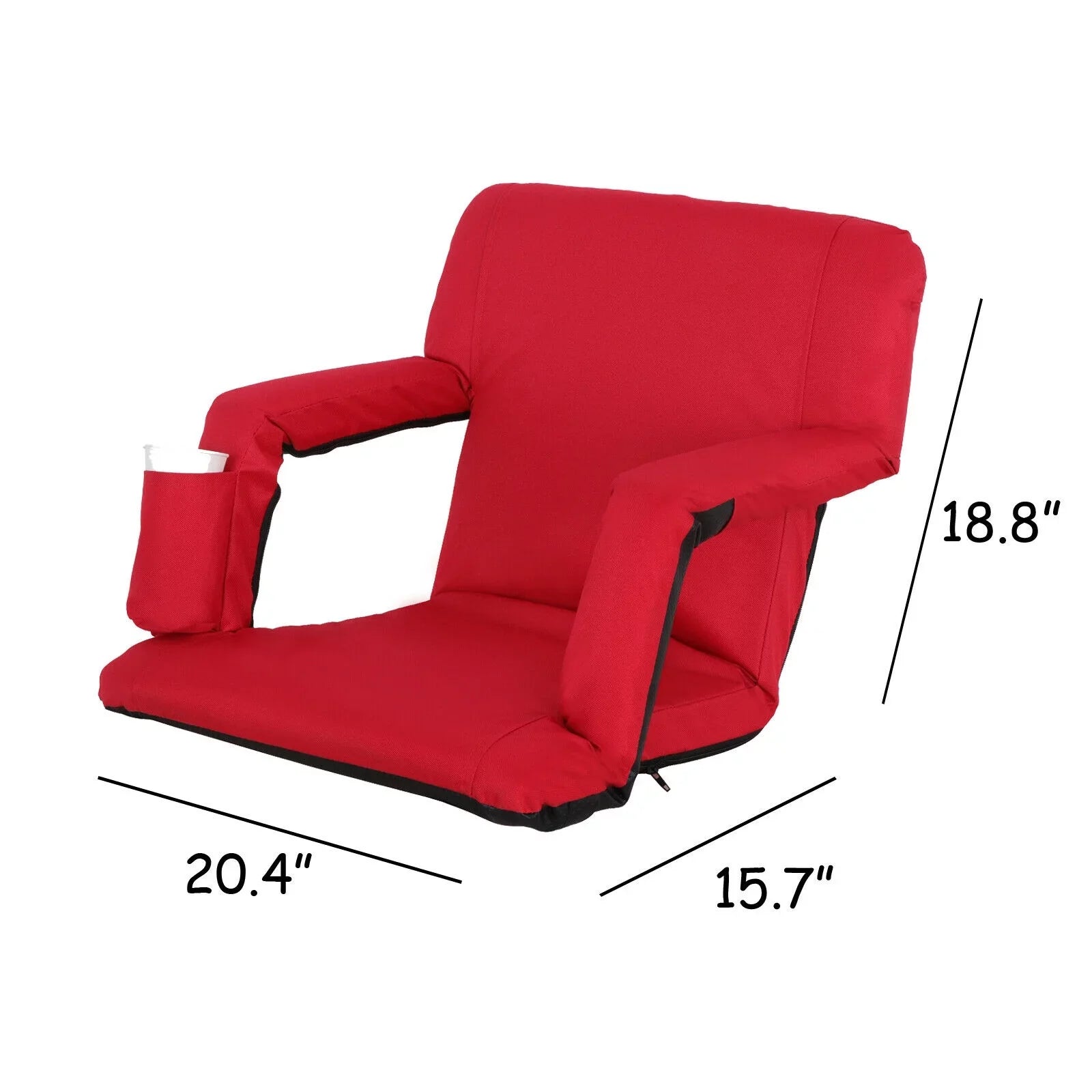 ZENSTYLE Impervious Stadium Seat with Cup Holder 7 Tiltable Positions - Red