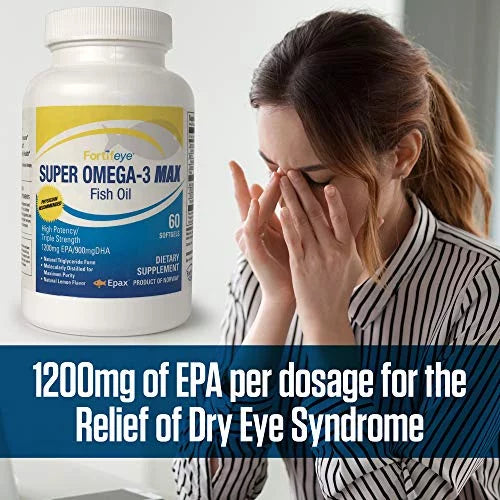 Fortifeye Vitamins Super Omega-3 Max Fish Oil, Lemon Flavor, Natural Triglyceride, 1200 EPA / 900 DHA Per Serv.- 30 Day, 60 Max Softgel Capsules