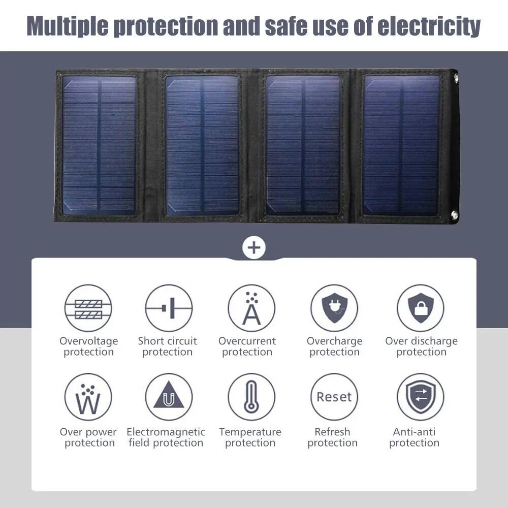 80W Solar Charger Solar Panel Portable Solar Phone Charger Waterproof Power Bank for Phone Fishing Hiking Camping Emergency Outdoors