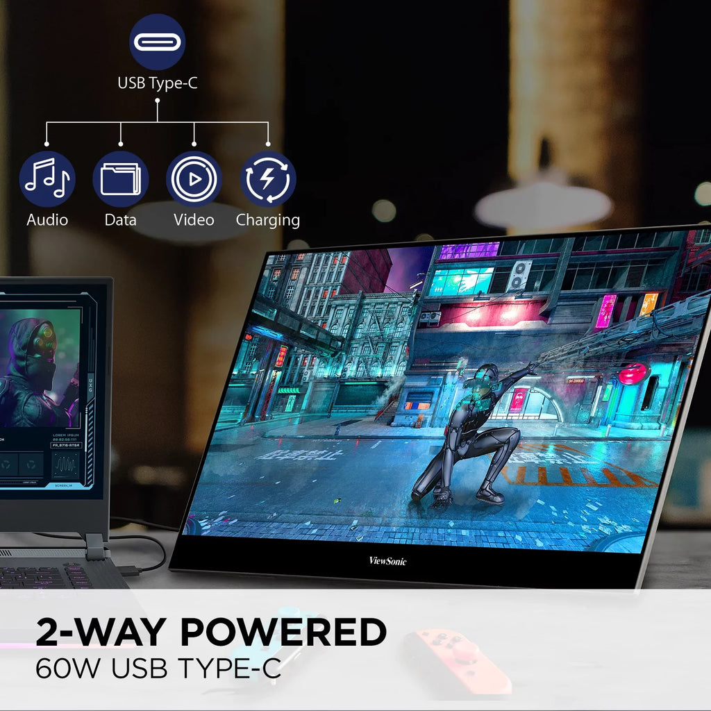 ViewSonic VX1655-4K-OLED 15.6 Inch 4K UHD Portable OLED Monitor with 2 Way Powered 60W USB C, Mini HDMI, Dual Speakers, and Built in Stand with Smart Wrap
