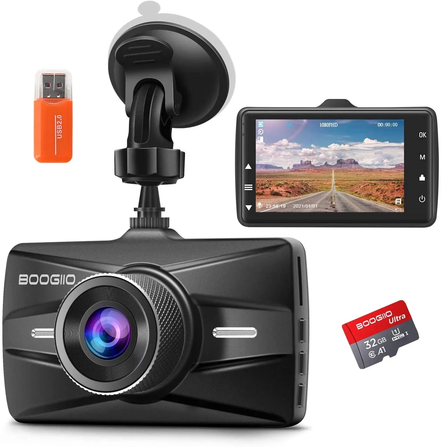 Dash Cam Front with 32G SD Card, 1080P FHD Car Driving Recorder 3'' IPS Screen 170°Wide Angle Dashboard Camera Aluminum Alloy Case, WDR G-Sensor Parking Monitor Loop Recording Motion Detection