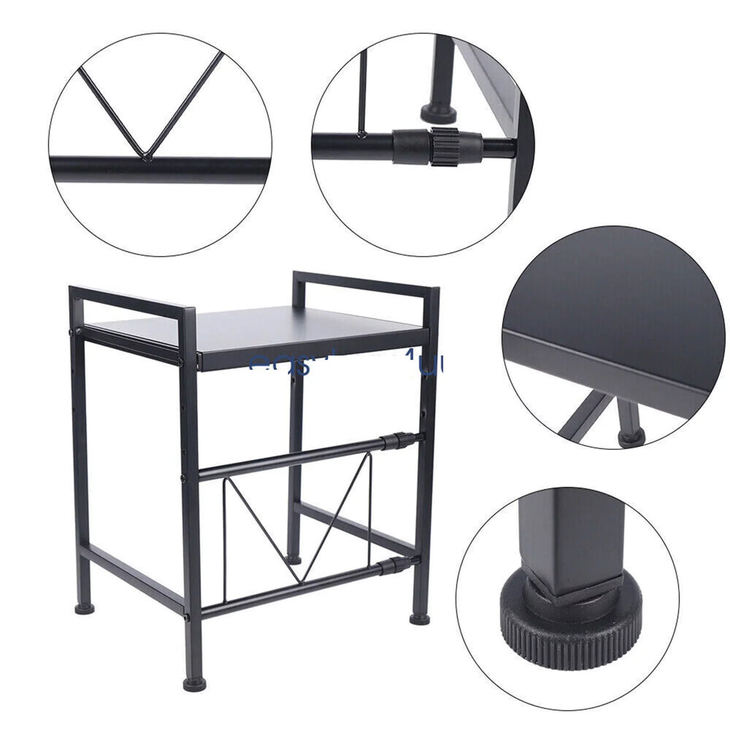 14.5~22.8 inch Microwave Oven Rack, Single Tier Countertop Microwave Oven Rack, Metal Shelf Kitchen Condiment Storage Cabinet Stand, Expandable Retractable Microwave Oven Rack