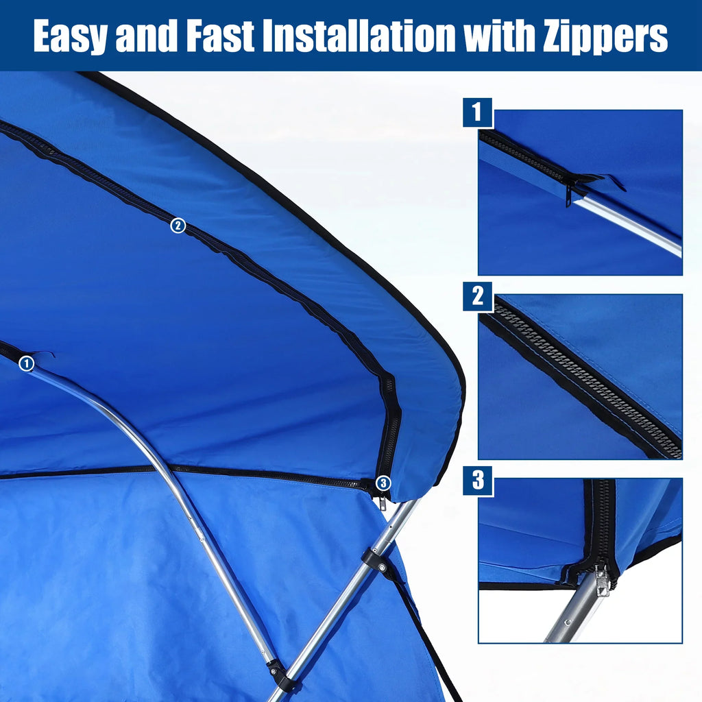 Unique Bargains 4Bow 8'Lx54"Hx67"-72"W Bimini Top Canvas With Detachable Side Blocks Blue