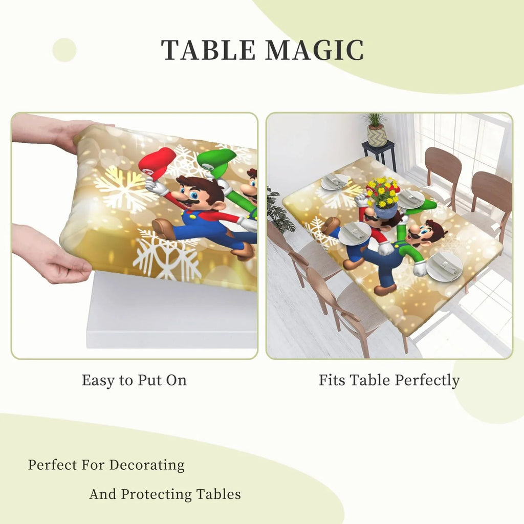 Bros Luigi's Mansion Mario Elastic Edged Table Protection Reusable Fitted Rectangle Tablecloth For Dining Kitchen Party 2.5X4ft