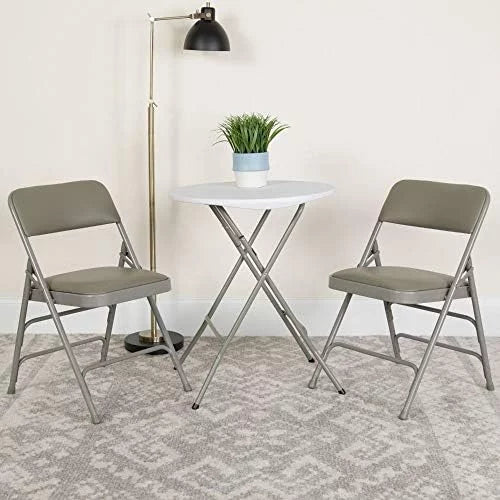 4 Pack HERCULES Series Curved Triple Braced & Double Hinged Gray Vinyl Metal Folding Chair