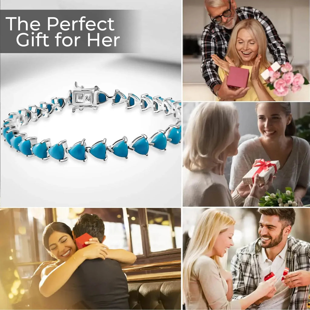 Shop LC Sleeping Beauty Turquoise Trillion 925 Sterling Silver Platinum Plated Tennis Bracelet for Women Jewelry Size 7.25" Ct 10.99 Birthday Mothers Day Gifts for Mom