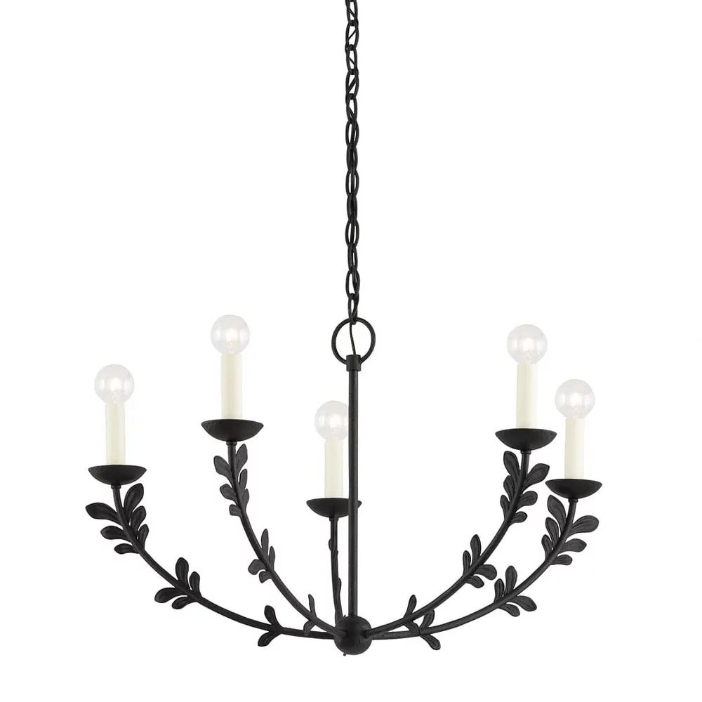 Whimsical Style 5-Light Chandelier in Gold Finish with Flower Stems and Candle-Shaped Bulbs 28 inches W X 17.25 inches H-Black Finish Bailey Street