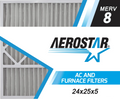 Aerostar 24x25x5 MERV 8, Carrier Replacement Pleated Air Filter, 24x25x5, Box of 2