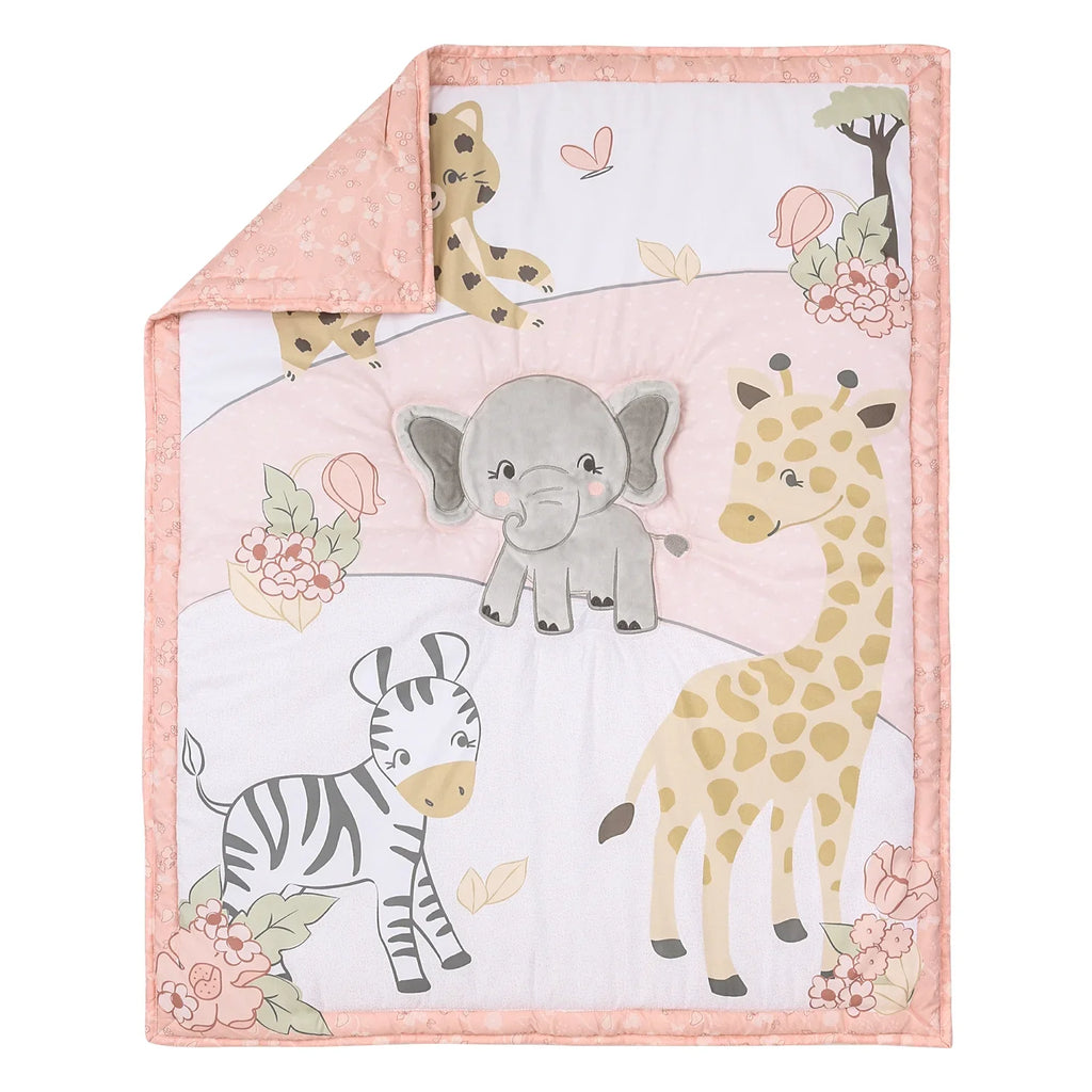 The Peanutshell Pink and Grey Wildest Dreams Crib Bedding Set for Baby Girls, 3 Piece Nursery Set