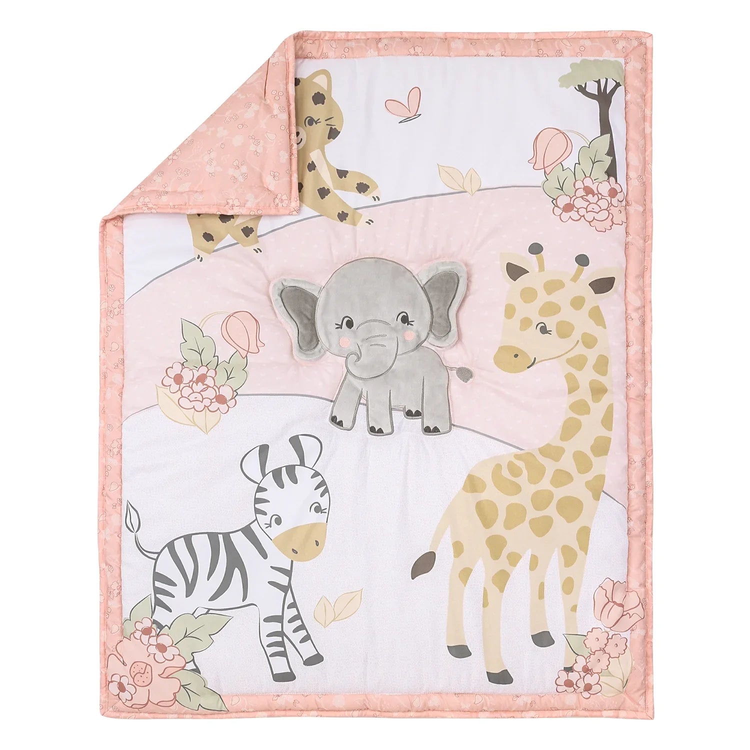 The Peanutshell Pink and Grey Wildest Dreams Crib Bedding Set for Baby Girls, 3 Piece Nursery Set