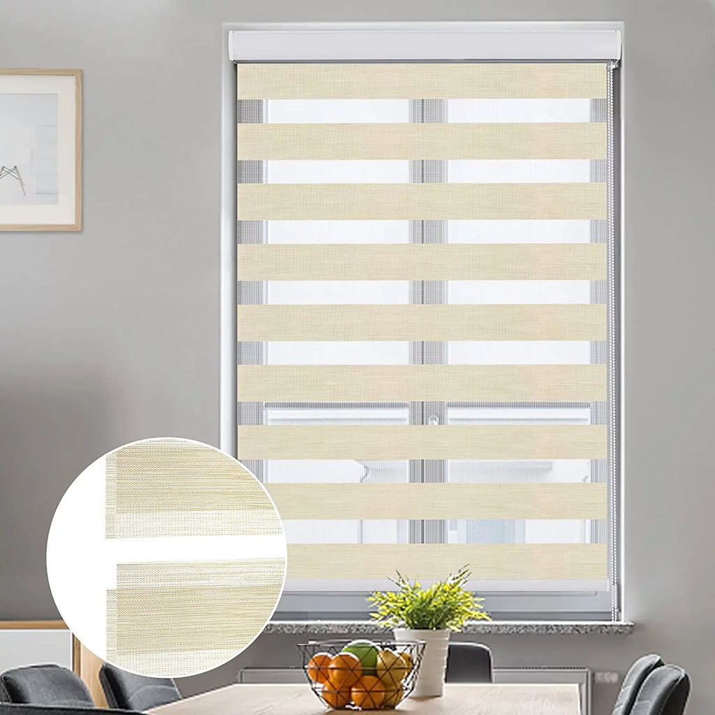 LUCKUP Zebra Blinds for Windows, Dual Layer Roller Sheer Shades Blinds for Day and Night, Light Control Window Treatments Shades with Valance Shield 29" W x 72" L, Striped Beige