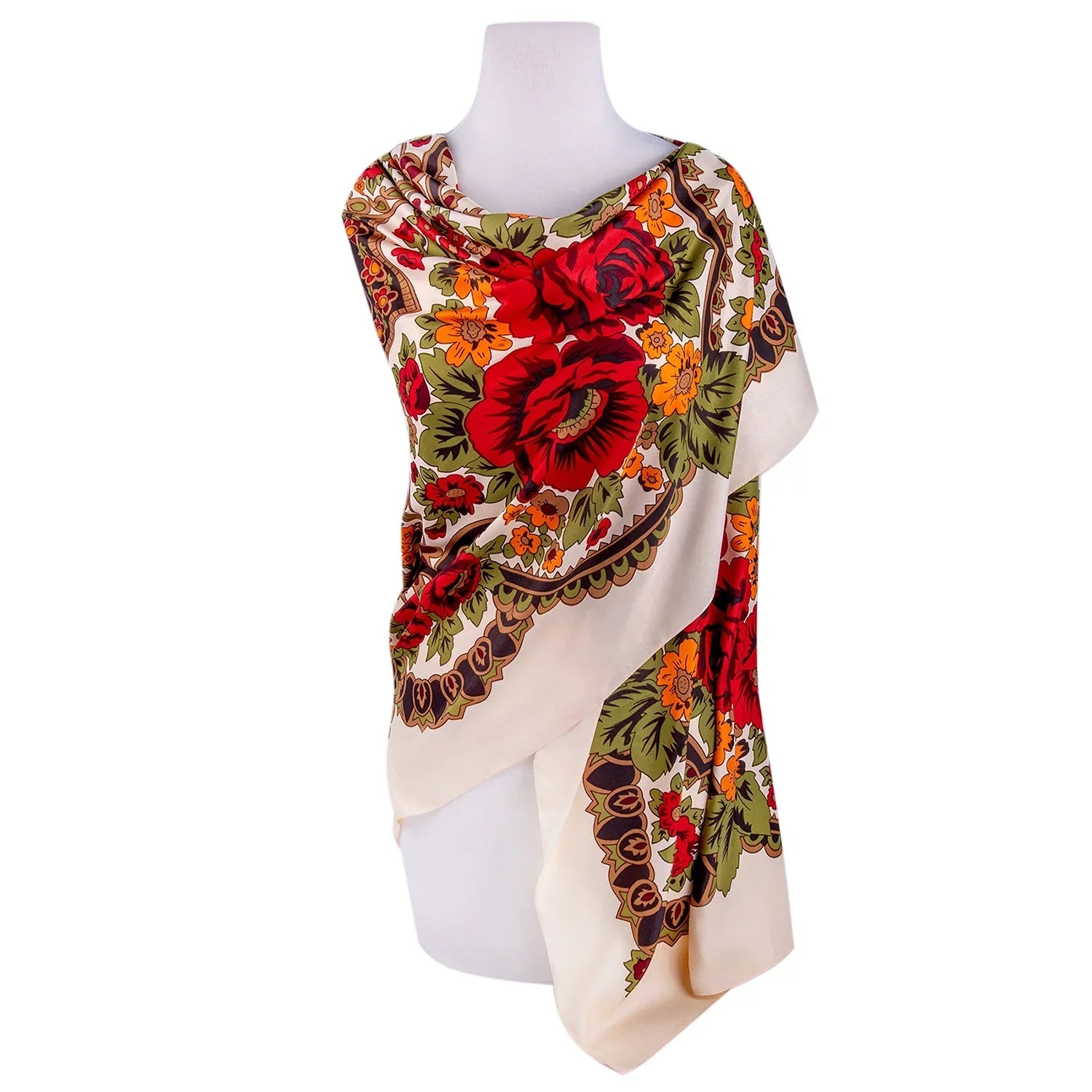 STP GOODS Evening Shawl and Wrap for Women Precious Beige Silk Shawl 51x51'' (130 * 130 cm) Travel Scarf Tops Fashion Shawl for Wedding