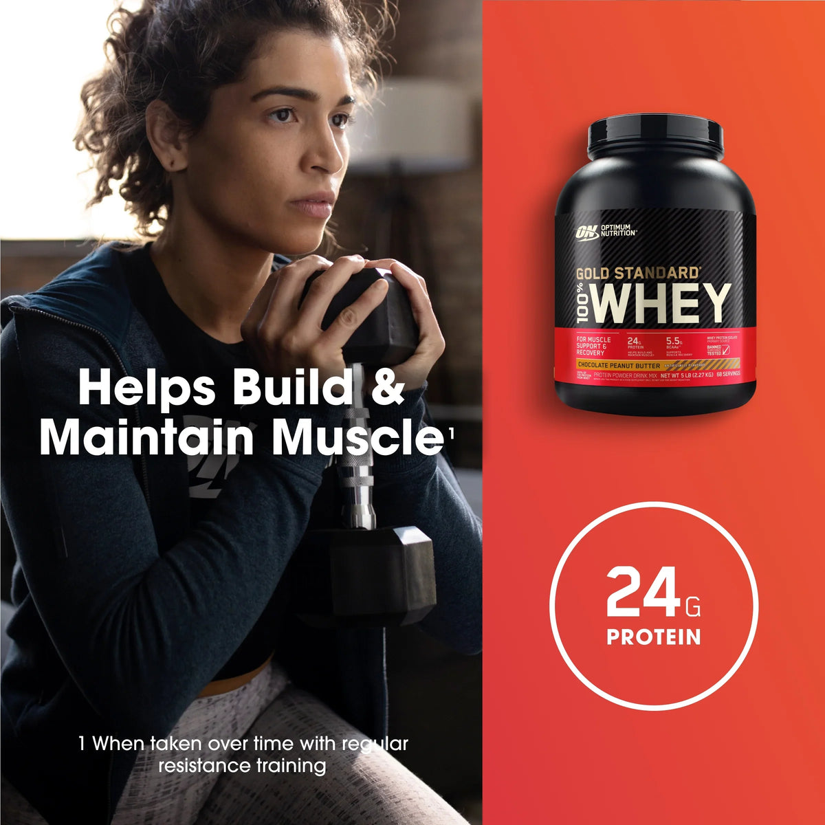Optimum Nutrition, Gold Standard 100% Whey Protein Powder, Chocolate Peanut Butter, 5 lb, 68 Servings