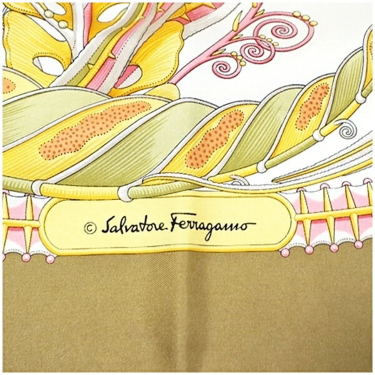 Pre-Owned Salvatore Ferragamo Silk Scarf Muffler Fish Pattern Beige SALVATORE FERRAGAMO Women's (Good)