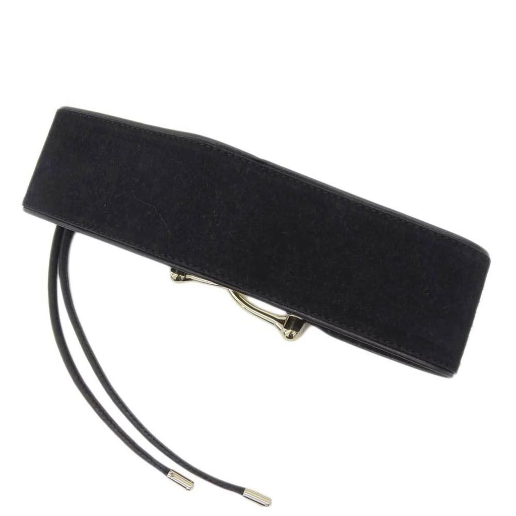 Pre-Owned Gucci GUCCI wide belt suede black gold metal fittings XS waist (Good)