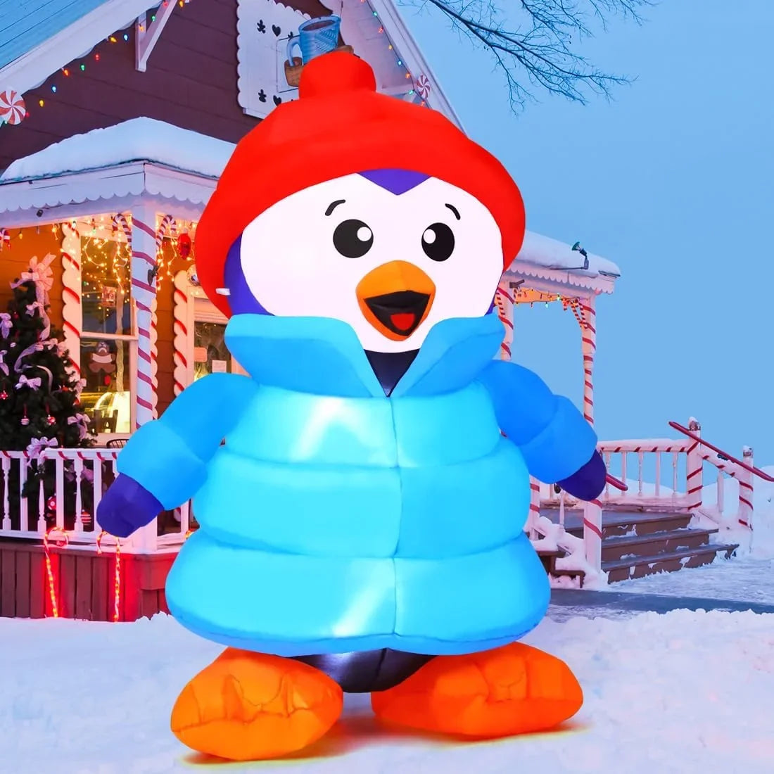 GOOSH Christmas Inflatable 6 FT Christmas Decorations Penguin with Hat, Outdoor Penguin Decorations with LED Lights, Inflatable Penguin Christmas Outdoor Inflatable Decorations Clearance for Xmas