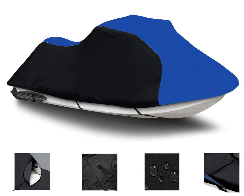 BLACK / BLUE HEAVY-DUTY, 600 DENIER Protection Matching for Kawasaki Ultra LX 2007 2008 2009 2010 2011 2012 2013 2014 2015 2016 2017 2018 2019 2020 2021 2022 Jet Ski PWC Watercraft Shield