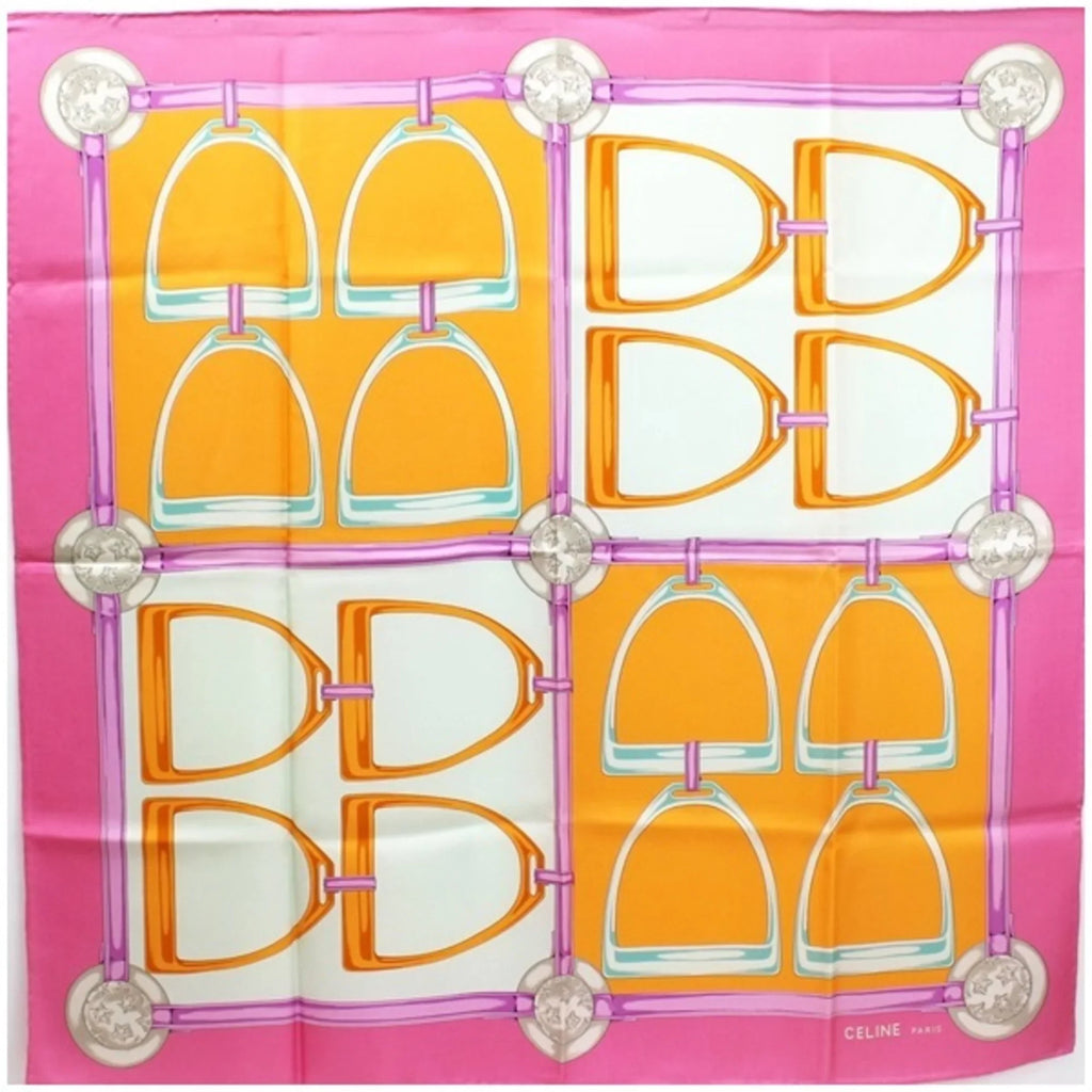 Pre-Owned Celine scarf muffler pink x multicolor harness pattern CELINE ladies horsebit (Like New)