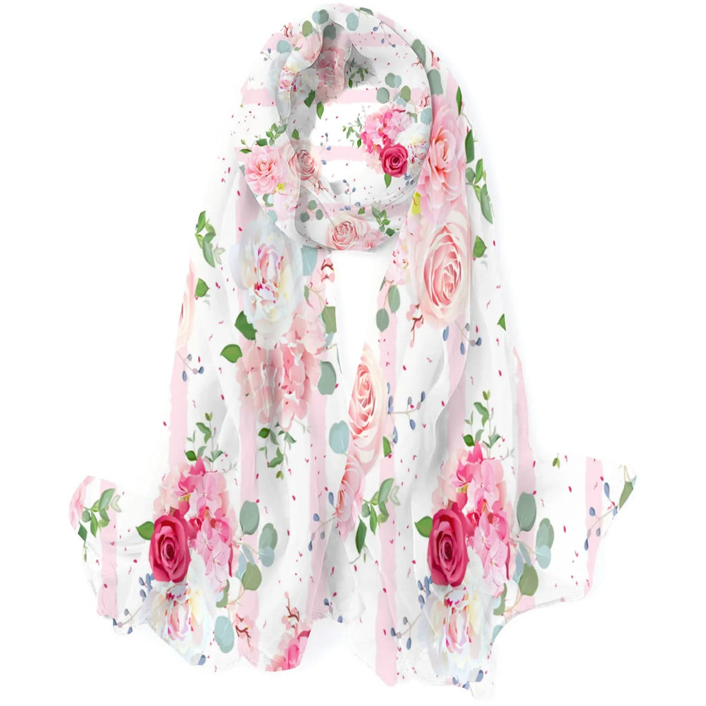 FREEAMG Red and Pink Rose Silk Long Scarf for Women Large Oblong Sunscreen Shawls Wraps Neck Headscarf Hair Wraps Gift Packed