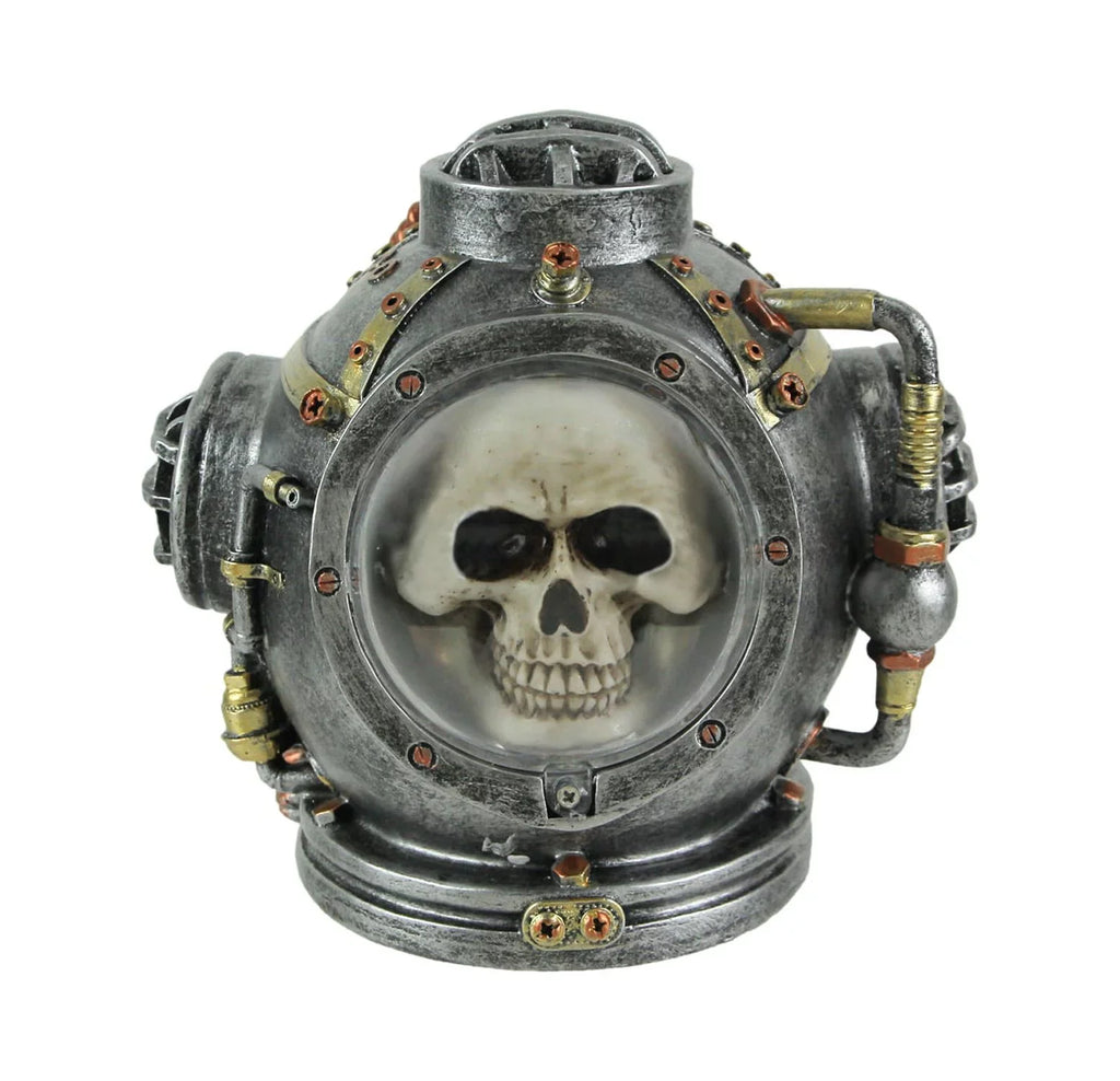 Everspring Hand Painted Steampunk Mark V Diver Helmet Skull Statue 6.25 inches High