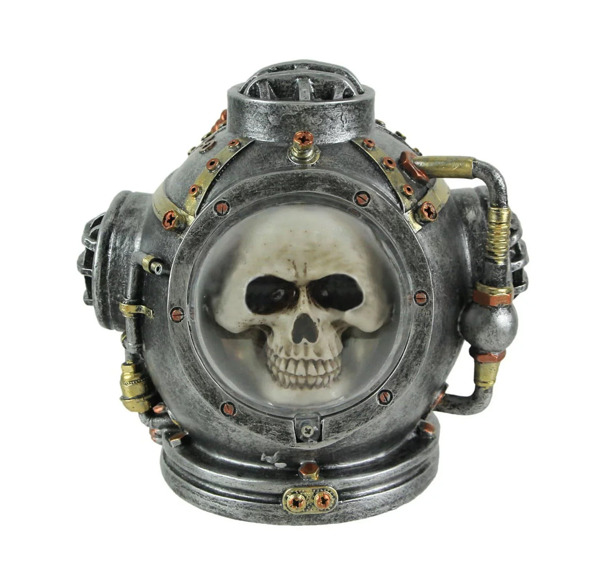 Everspring Hand Painted Steampunk Mark V Diver Helmet Skull Statue 6.25 inches High