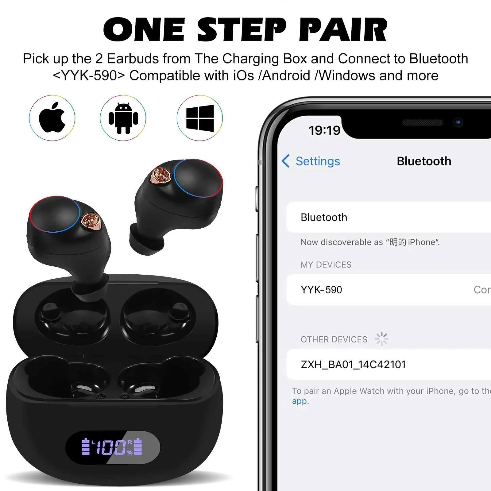 UrbanX True Wireless Bluetooth Earbuds + Charging Case, Black, Dual Connect, IPX5 Water Resistance, Bluetooth 5.2 Connection, Balanced, Bass Boost Matching with OnePlus Ace 2