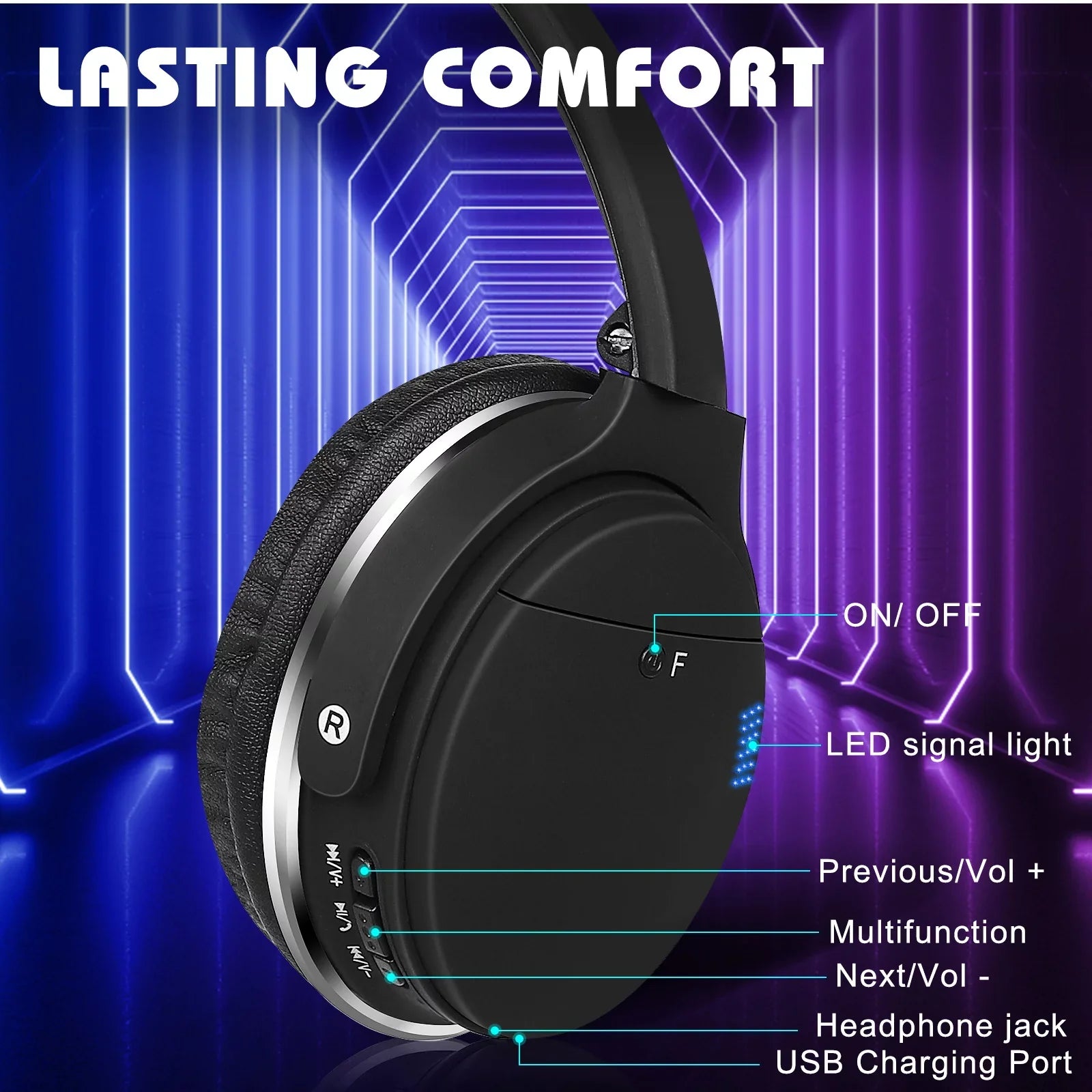 UrbanX UX35 Wireless Bluetooth Stereo Earphones with High Resolution Audio, Deep Bass, Superior Comfort Over The Ear Headphones with Mic for ZTE Axon 30 Ultra 5G Phone Call Support