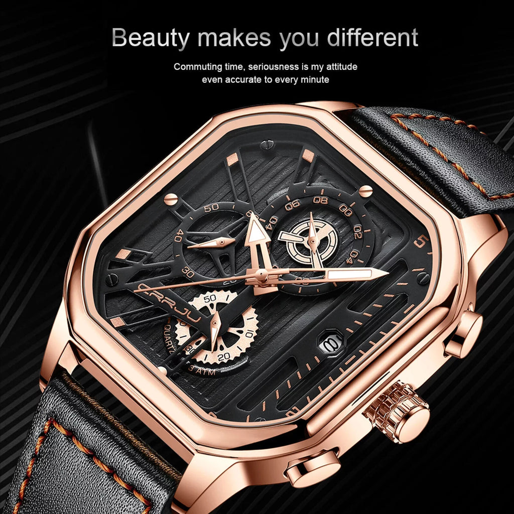 Waterproof Men's Quartz Watch Leather Luminous Business Date Chronograph Luxury