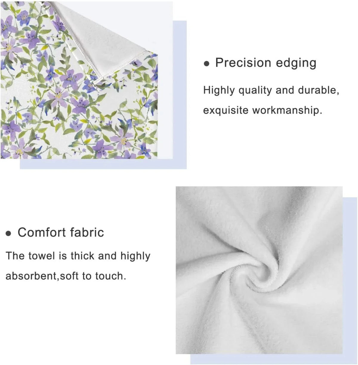 Wellsay Purple Flowers Bath Towel Set of 3, Highly Absorbent & Soft Bathroom Towels Set Quick Dry Towels Set for Bathroom Spa Beach (1 Bath Towels, 1 Hand Towel, 1 Washcloth)
