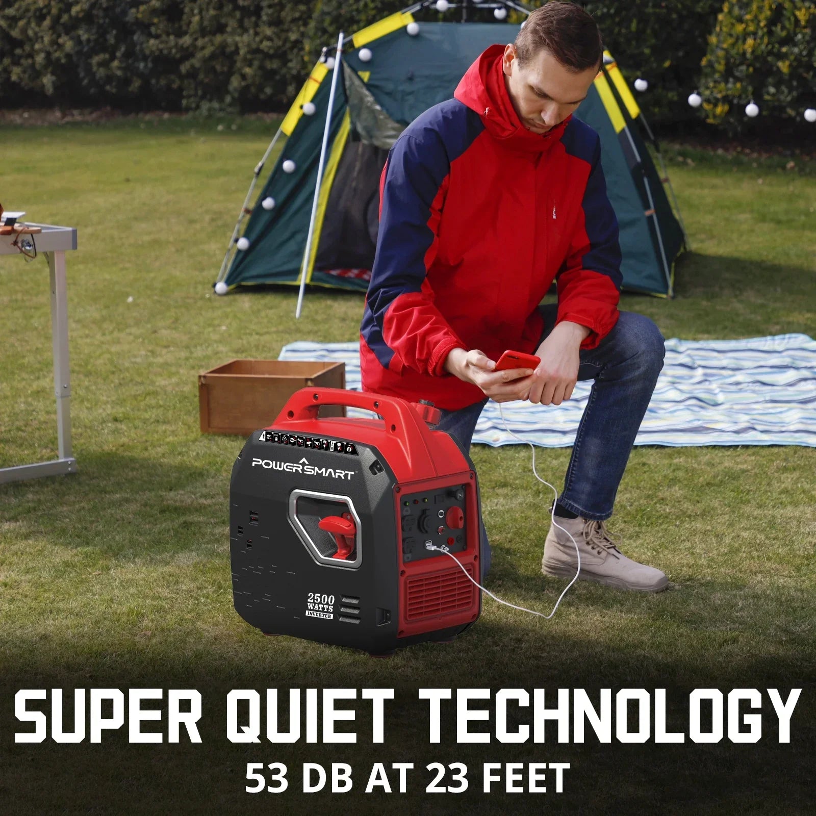 PowerSmart 2500W Portable Inverter Gas Generator，Super Quiet，Low Oil Shutdown, Ultra Lightweight for Camping