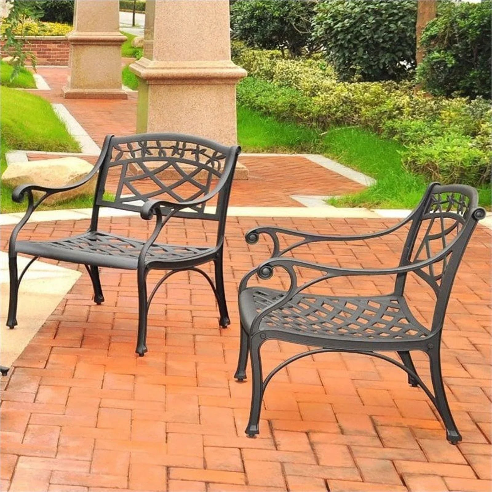 Afuera Living Taditional Metal Patio Club Chair in Charcoal Black (Set of 2)
